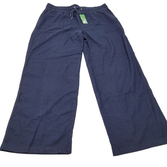 Willit high rise linen blend navy blue pants wide straight leg drawstring NWT - Picture 1 of 7